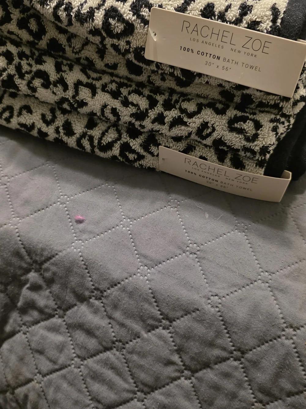 Rachel Zoe Black & Off White Leopard Cotton Bath Towel Set-4 Piece